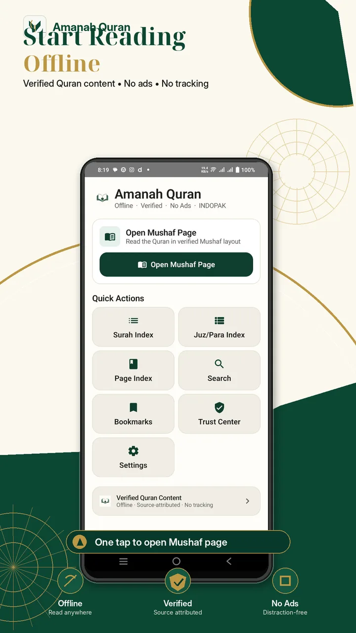 Home and offline verification in Amanah Quran