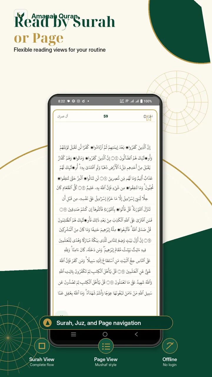 Surah view in Amanah Quran